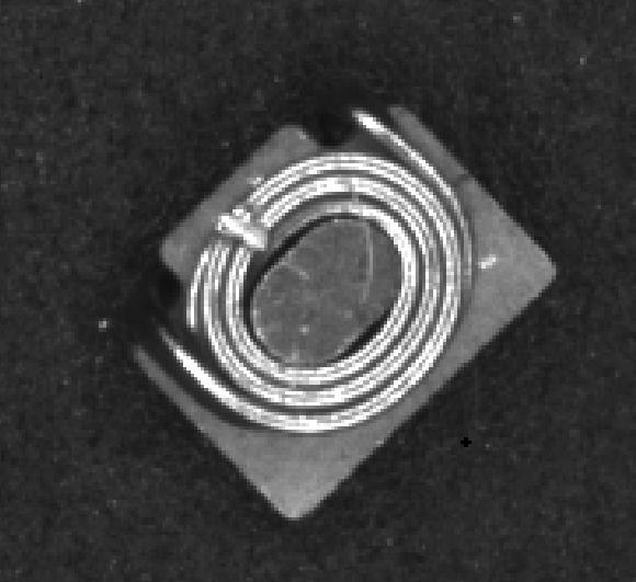 Magnified view of small inductors inspected by OPTIGER Bi-telecentric lens